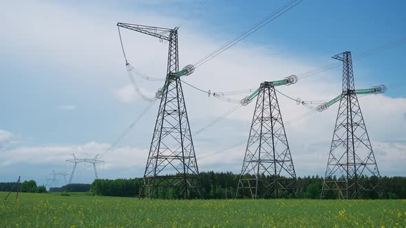 Transportation of Electricity Power Line Industrial View on the Line of Electric Transmissions in alt