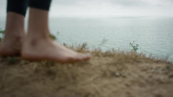 Bare Legs Unknown Woman Going on Sandy Hill Close Up alt