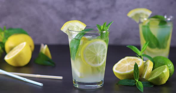 Cold Refreshing Summer Lemonade with Mint 