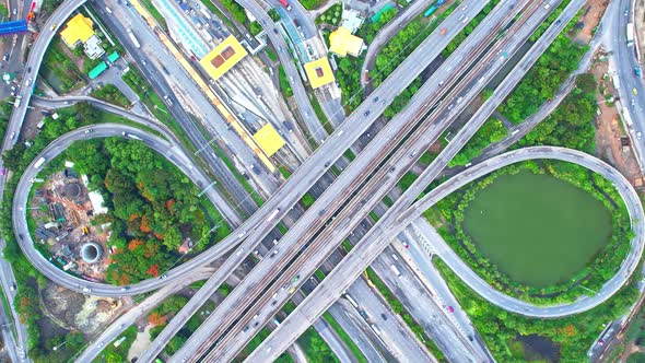 Stunning Aerial view drone shot above freeway traffic, Stock Footage