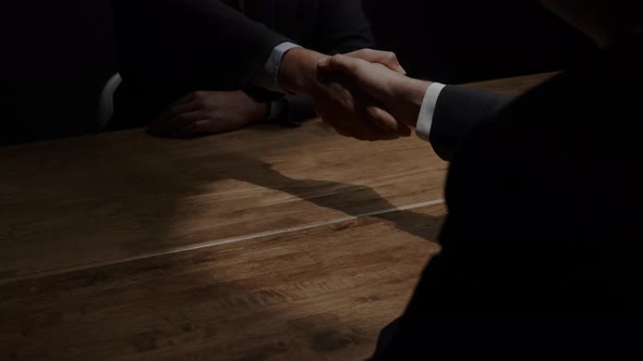 Business partners making handshake after secret meeting