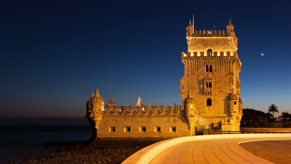 4 K Night Timelapse of The Belem Tower in Lisbon - Portugal - Uhd