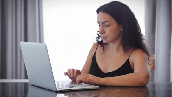 Freelancer Young Woman Work Is Responsible Important Task on Freelance Email at Home Typing on alt