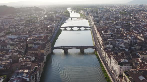 Arch Bridge's on Arno River in City of Florence, Italy - Aerial alt