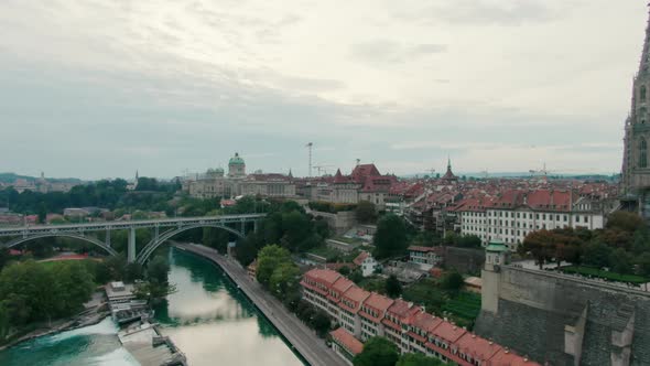 Establishing Aerial Panorama of Bern Capital City Landmarks Switzerland Europe