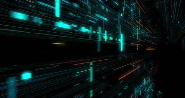 Flying over abstract motion background, a futuristic circuit board loop alt