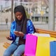 Muslim Female Making Online Order on Street - VideoHive Item for Sale