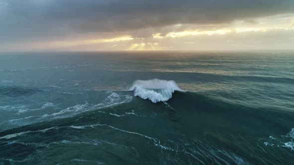 Atlantic Ocean Big Waves and Dramatic Sunset Sky alt