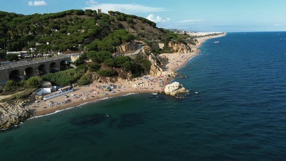 Aerial View of Cala Roca Grossa Beach in Calella Province Catalonia Spain