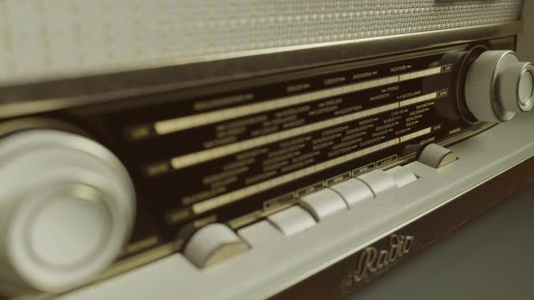 Detail Of An Old Analog Radio Display With All Radio Stations. Retro, Vintage 4k alt