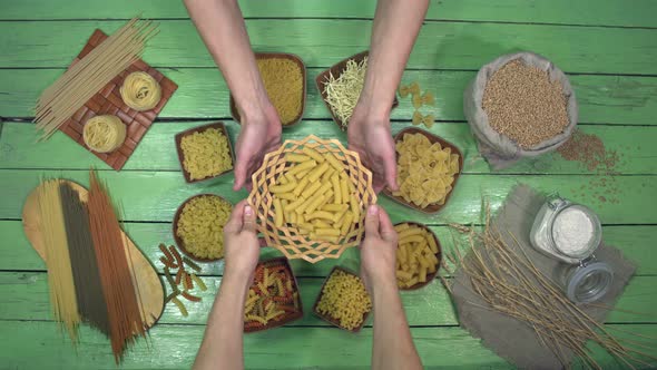 Set of Different Types of Pasta and Noodles.