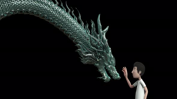 Man touch Digital head dragon.