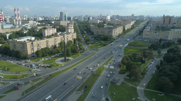 Aerial View of Gagarin Square on a Sunny Summer Day in Moscow