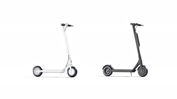 Blank black and white electric scooter with banner mockup, alt