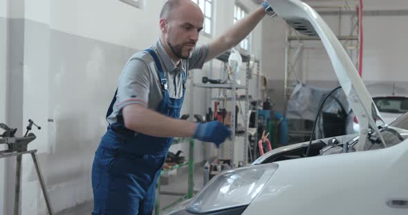 Professional mechanic checking a car