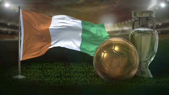 Cote D'lvoire Flag With Football And Cup Background Loop alt