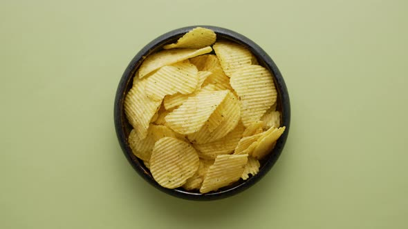 Top View of Bowl with Potato Chips