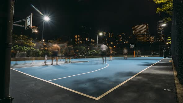 Time lapse - People playing basketball - Manhattan - New York - USA