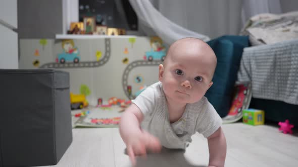 Happy Little Baby Playing and Crawling By Room