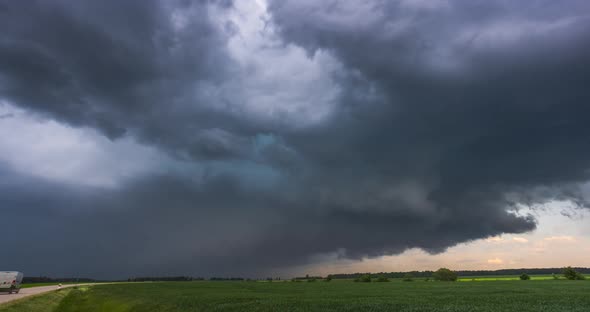 Storm Clouds Over Field Tornadic Supercell Extreme Weather Dangerous Storm