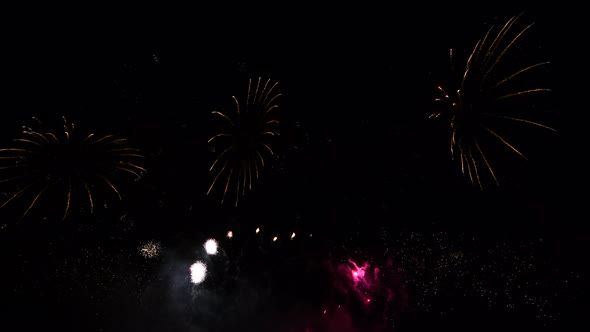 Beautiful Abstract Fireworks on Deep Night Sky at Night New Year and Christmas Celebration 2022 High alt