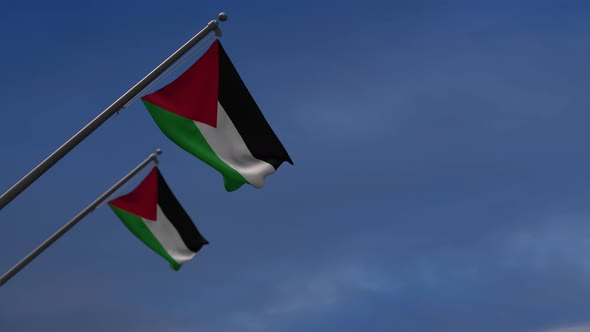 Palestine Flags In The Blue Sky - 4K