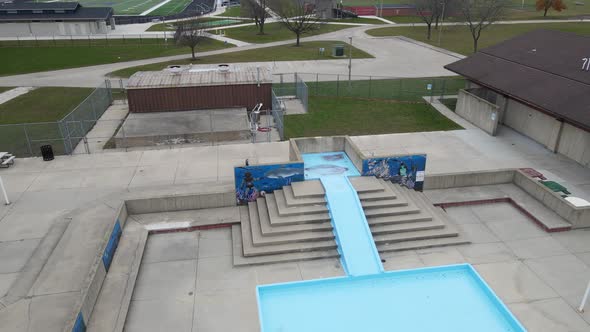 Aerial view of Anderson Park pool and trails in Kenosha, Wisconsin.