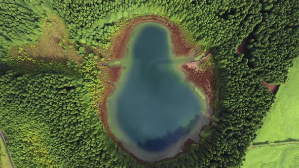 Canary's Lagoon in Volcano Crater Situated in Forest Sao Miguel Island Azores alt