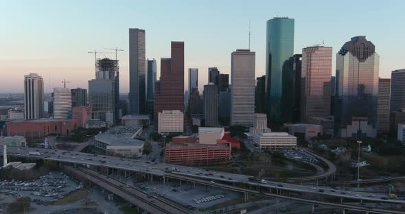 4k aerial of downtown Houston at night alt