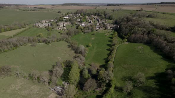 Snowshill Small Village And Cotswold's Valley Spring Aerial Landscape Gloucestershire UK