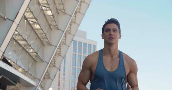 Handsome Sports Man Boxer Running Outdoors alt