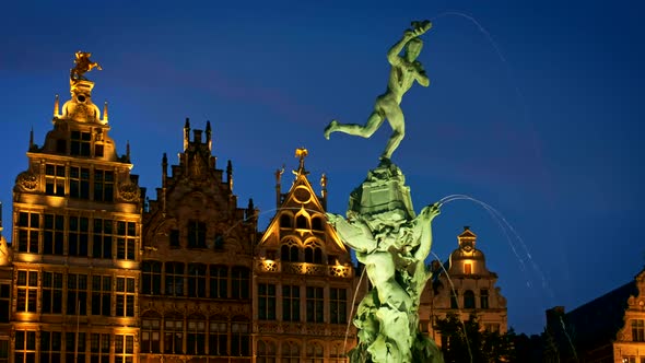 Antwerp Famous Brabo Statue and Fountain at Night alt