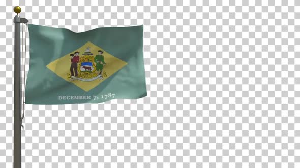 Delaware State Flag (American Flag) on Flagpole with Alpha Channel - 4K alt