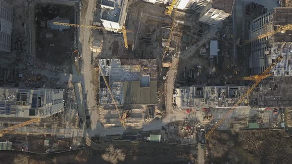 Construction Site of a New Residential Complex. Flying Over the Construction Site