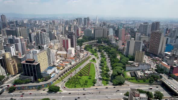 Intersection East Radial highway road and May 23 Avenue at downtown Sao Paulo alt