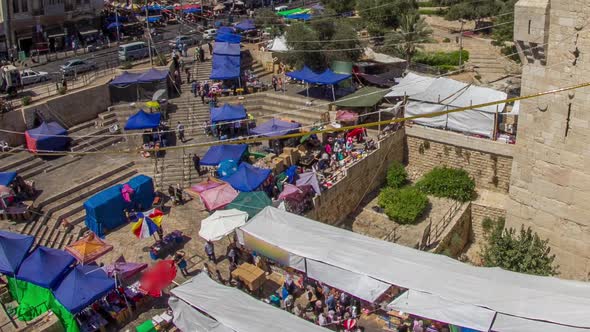 Aerial View From Damascus Gate or Shechem Gate Timelapse One of the Gates to the Old City of alt