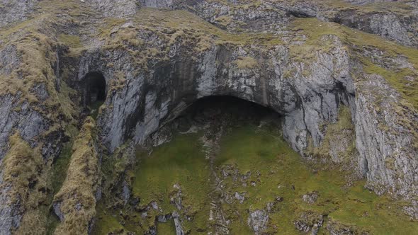 Drone shot of the highest cave in Ireland, located in Sligo. alt