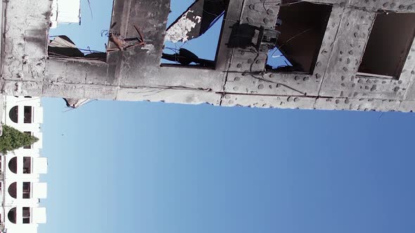 Vertical Video of a Destroyed Residential Building During the War in Ukraine alt