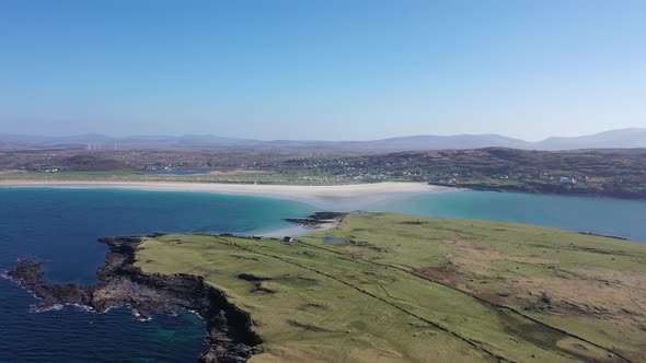 Aerial View of Inishkeel Island By Portnoo Next to the the Awarded Narin Beach in County Donegal alt