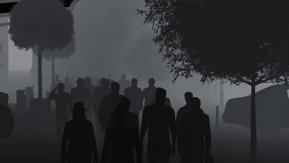 Crowd of People Walking in Foggy Weather