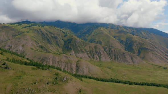Aerial view from on mountains of Ak-Kem in Altai