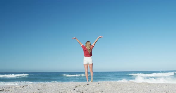 Woman standing on the beach alt