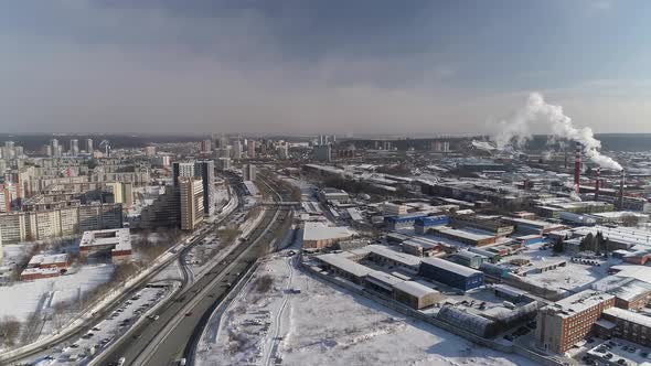 Aerial view of Highway and Industrial Zone in the winter city 03 alt