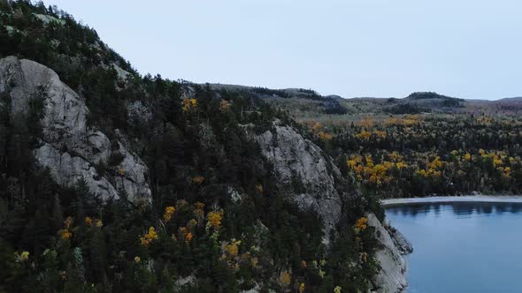 Aerial shot of green coast of Lake Superior, Great Lakes, Ontario, Canada alt