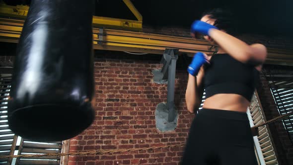 Professional Mma Fighter Slim Girl With Perfect Body Exercising At Loft 