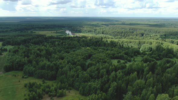 Forest River in the Summer Taiga From a Height of Flight alt