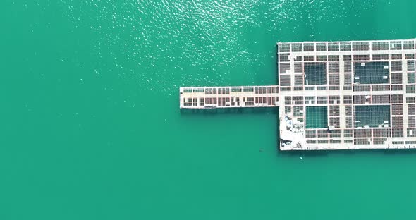 Aerial view of mussels farm. View of shellfish farming near Kavarna, Bulgaria alt