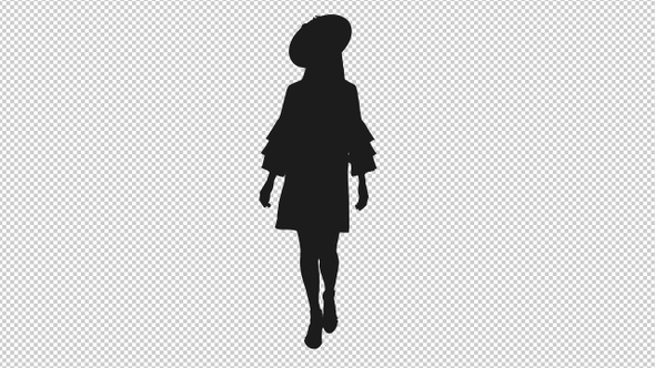 Silhouette Of Young Elegant Woman Walking In Hat