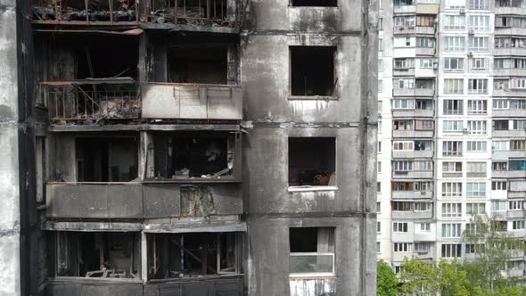 War in Ukraine  Burnt and Destroyed House in Kyiv alt