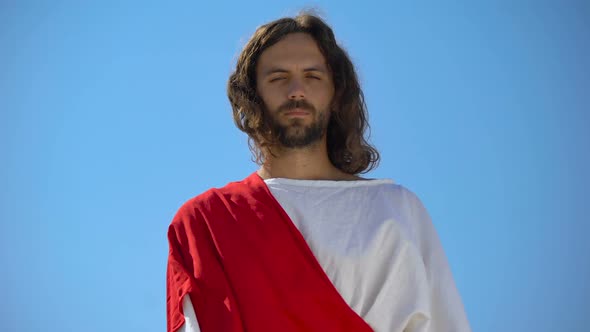 Strict God Looking Into Camera From Heaven, Upset About Sinful Life of Humanity alt